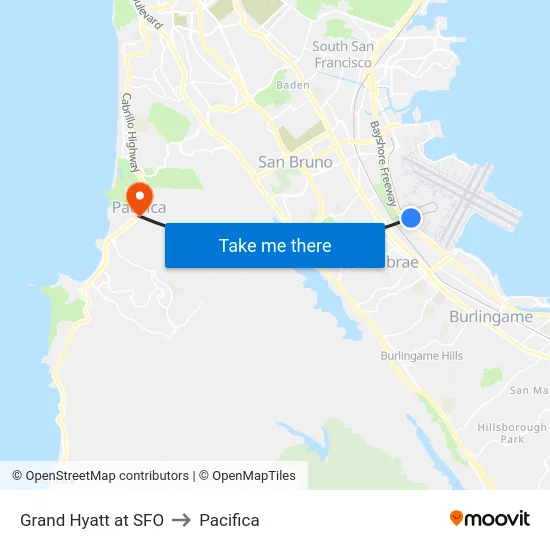 Grand Hyatt at SFO to Pacifica map