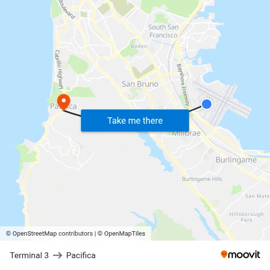 Terminal 3 to Pacifica map