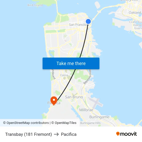 Transbay (181 Fremont) to Pacifica map