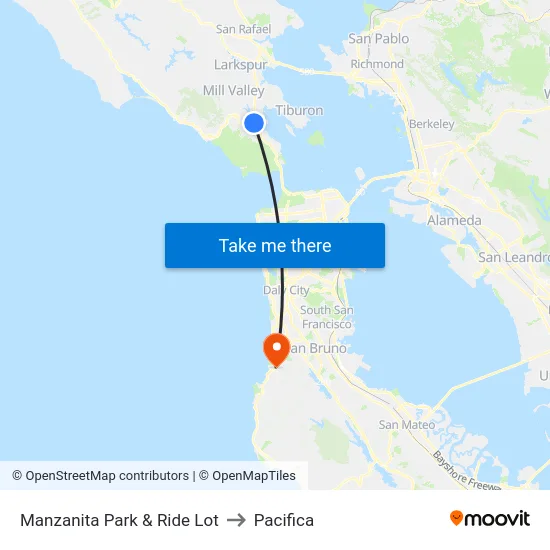 Manzanita Park & Ride Lot to Pacifica map