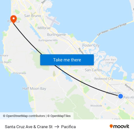 Santa Cruz Ave & Crane St to Pacifica map