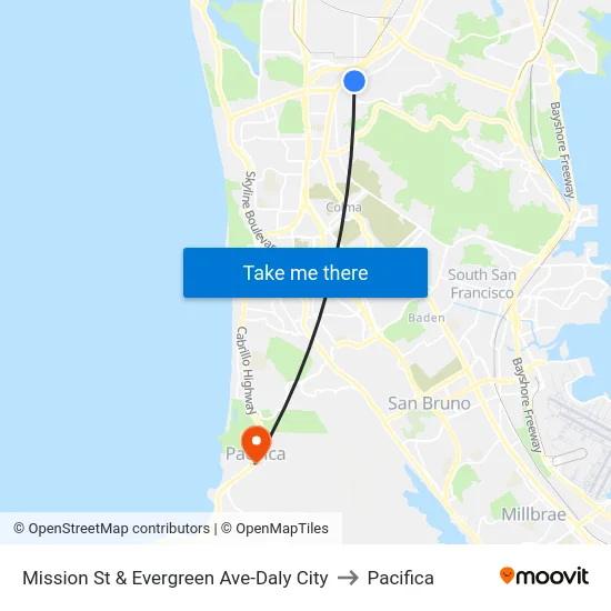 Mission St & Evergreen Ave-Daly City to Pacifica map