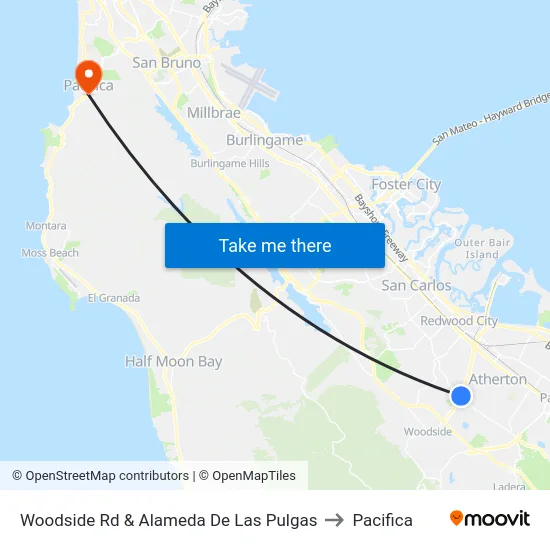Woodside Rd & Alameda De Las Pulgas to Pacifica map
