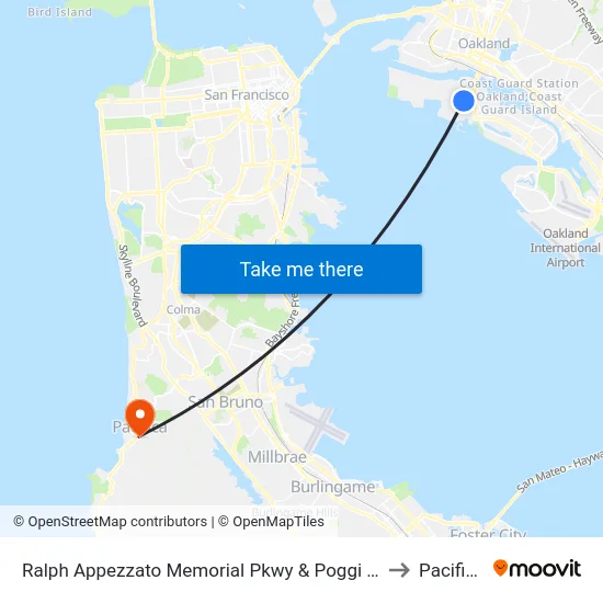 Ralph Appezzato Memorial Pkwy & Poggi St to Pacifica map