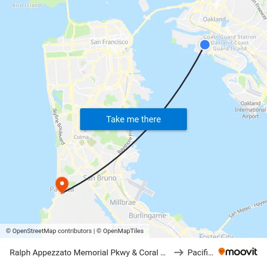 Ralph Appezzato Memorial Pkwy & Coral Sea St to Pacifica map