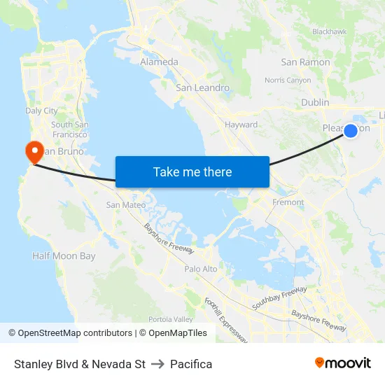 Stanley Blvd & Nevada St to Pacifica map