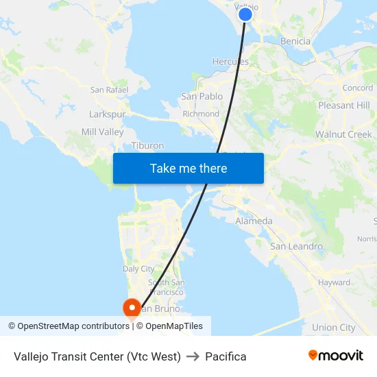 Vallejo Transit Center (Vtc West) to Pacifica map