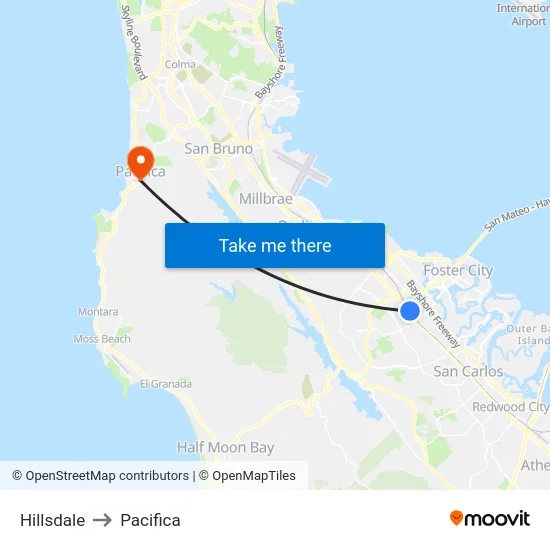 Hillsdale to Pacifica map