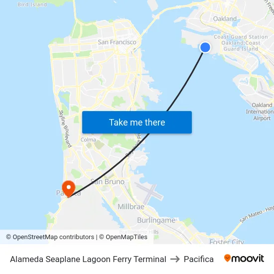 Alameda Seaplane Lagoon Ferry Terminal to Pacifica map