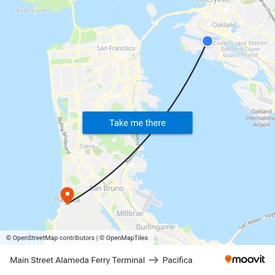 Main Street Alameda Ferry Terminal to Pacifica map