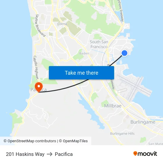 201 Haskins Way to Pacifica map