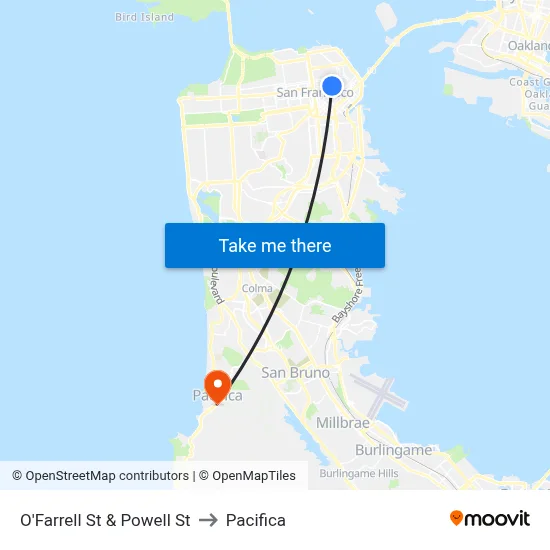 O'Farrell St & Powell St to Pacifica map