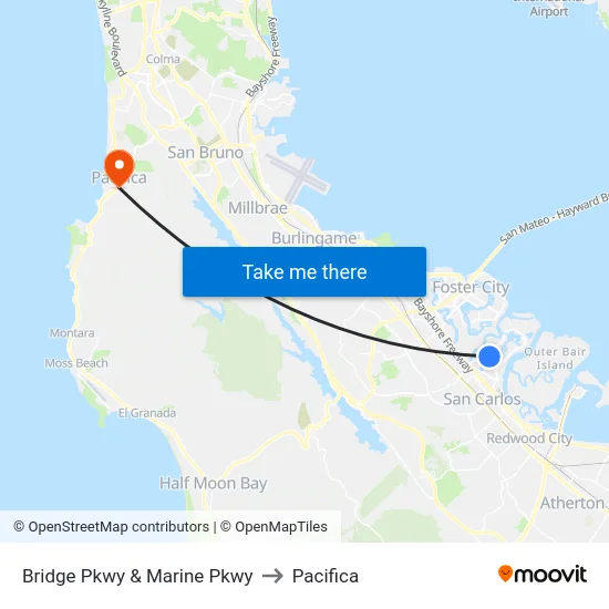 Bridge Pkwy & Marine Pkwy to Pacifica map
