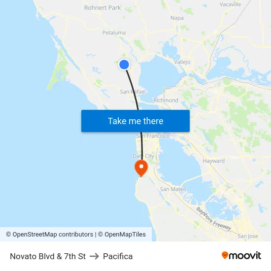 Novato Blvd & 7th St to Pacifica map