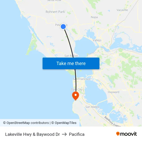 Lakeville Hwy & Baywood Dr to Pacifica map