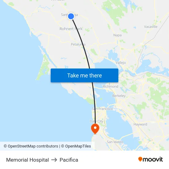 Memorial Hospital to Pacifica map