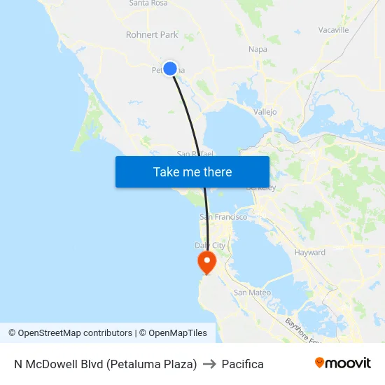 N McDowell Blvd (Petaluma Plaza) to Pacifica map