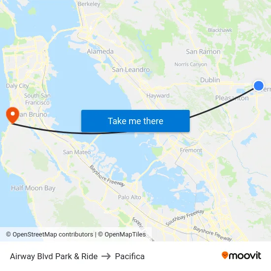 Airway Blvd Park & Ride to Pacifica map