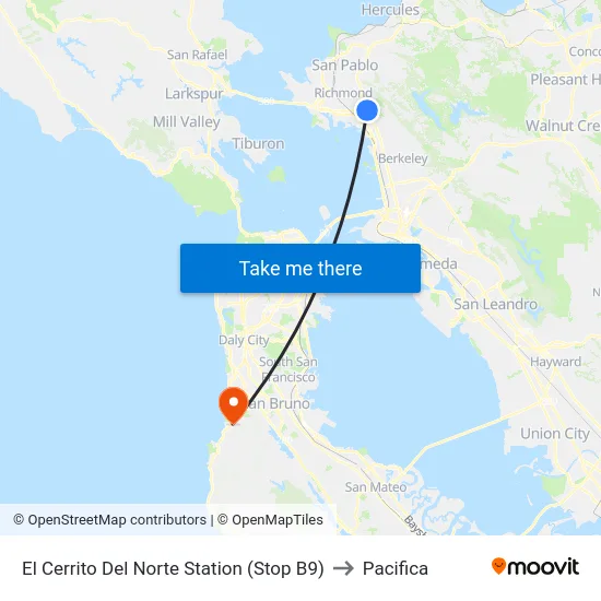 El Cerrito Del Norte Station (Stop B9) to Pacifica map