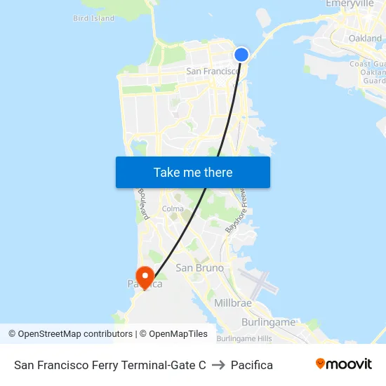San Francisco Ferry Terminal-Gate C to Pacifica map