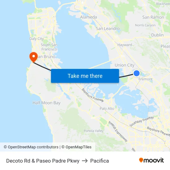 Decoto Rd & Paseo Padre Pkwy to Pacifica map