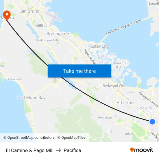El Camino & Page Mill to Pacifica map