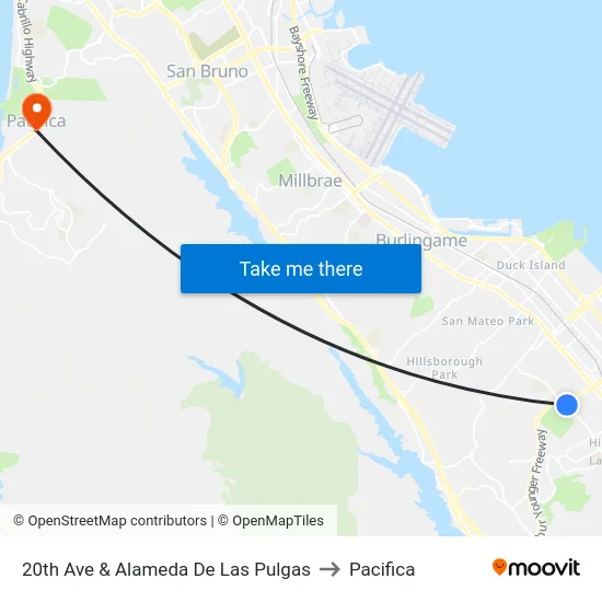 20th Ave & Alameda De Las Pulgas to Pacifica map