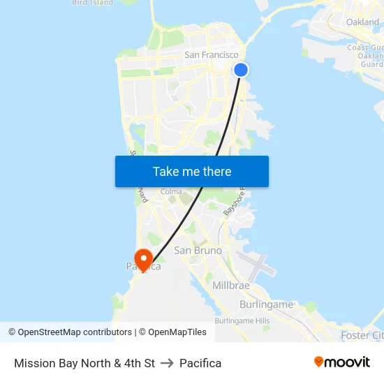 Mission Bay North & 4th St to Pacifica map