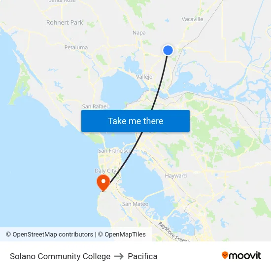 Solano Community College to Pacifica map
