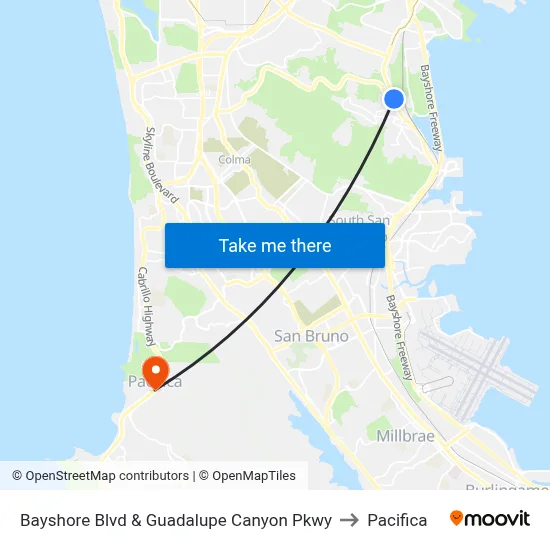 Bayshore Blvd & Guadalupe Canyon Pkwy to Pacifica map