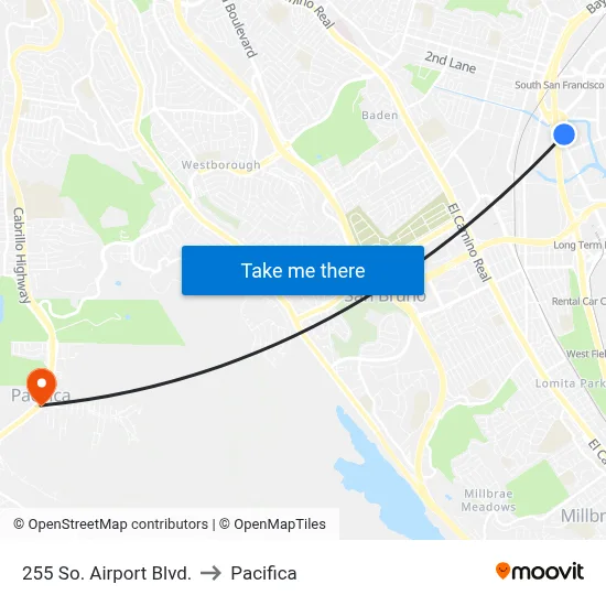 255 So. Airport Blvd. to Pacifica map
