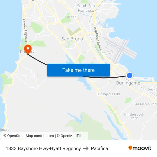 1333 Bayshore Hwy-Hyatt Regency to Pacifica map