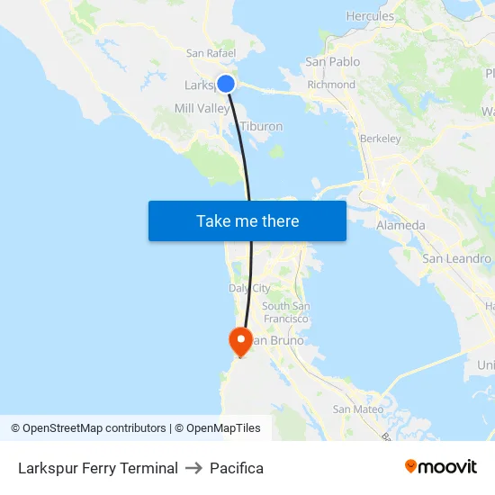 Larkspur Ferry Terminal to Pacifica map