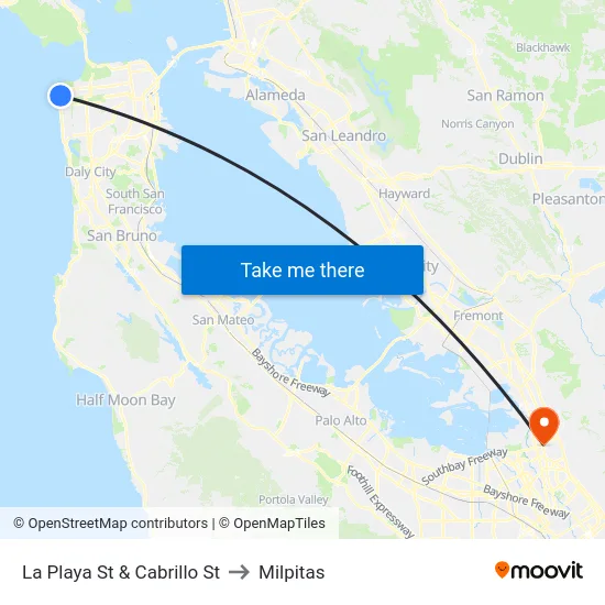 La Playa St & Cabrillo St to Milpitas map