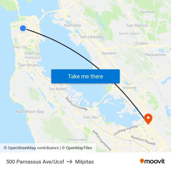 500 Parnassus Ave/Ucsf to Milpitas map