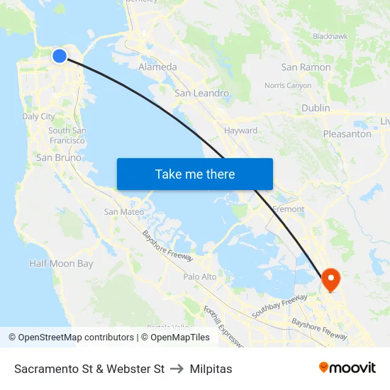 Sacramento St & Webster St to Milpitas map
