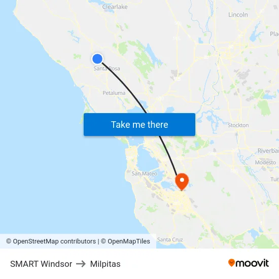 SMART Windsor to Milpitas map
