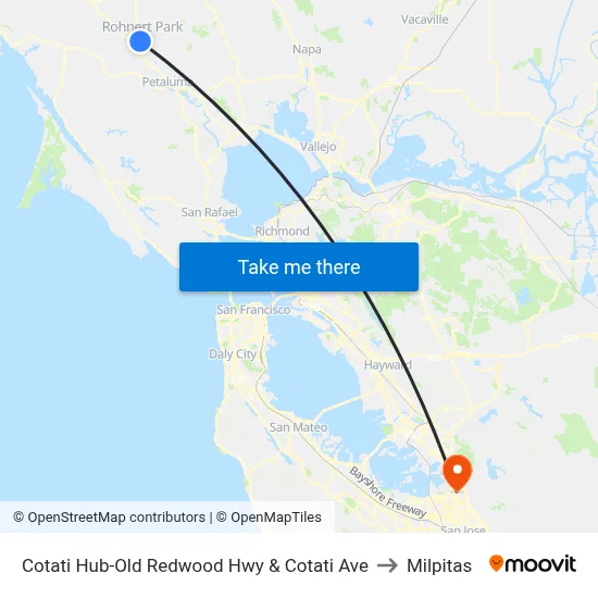 Cotati Hub-Old Redwood Hwy & Cotati Ave to Milpitas map