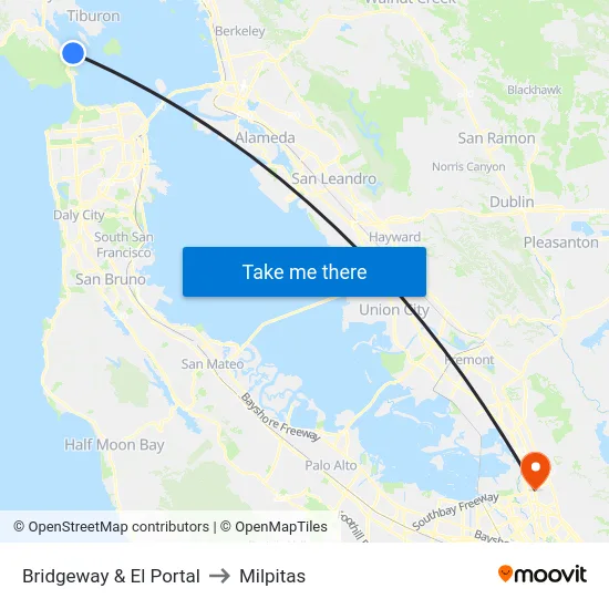 Bridgeway & El Portal to Milpitas map