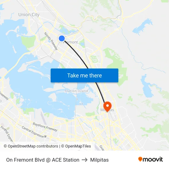 On Fremont Blvd @ ACE Station to Milpitas map