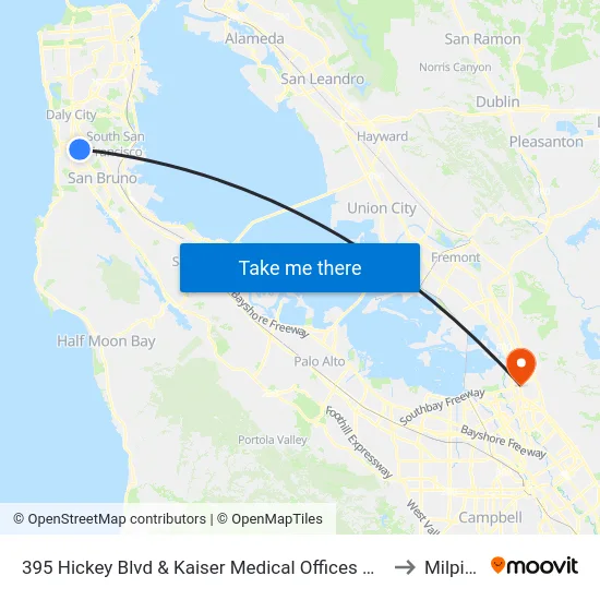 395 Hickey Blvd & Kaiser Medical Offices Driveway to Milpitas map