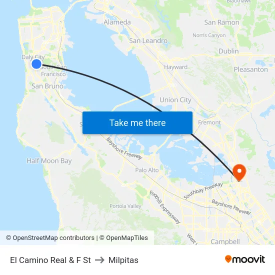 El Camino Real & F St to Milpitas map