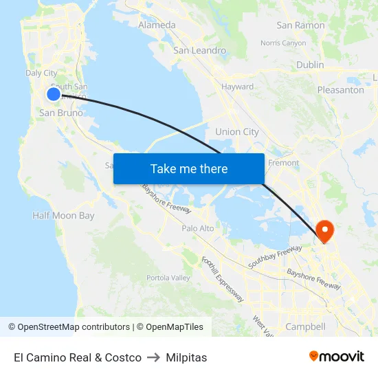 El Camino Real & Costco to Milpitas map