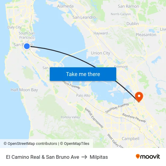 El Camino Real & San Bruno Ave to Milpitas map