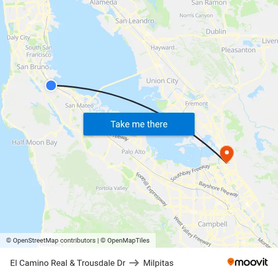 El Camino Real & Trousdale Dr to Milpitas map