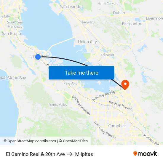 El Camino Real & 20th Ave to Milpitas map
