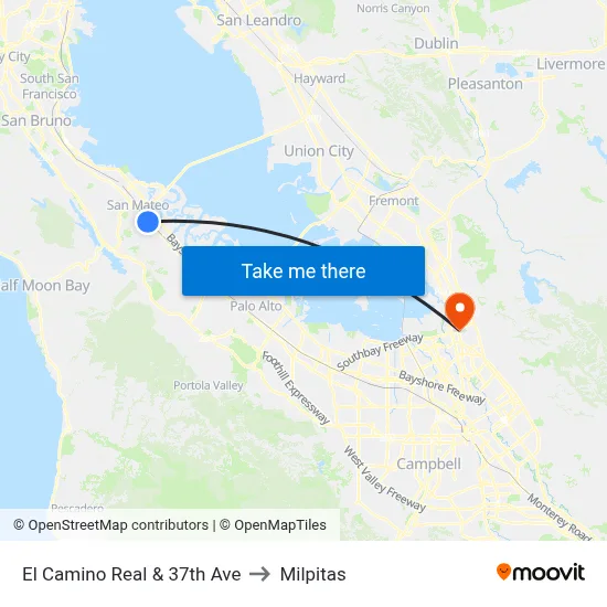 El Camino Real & 37th Ave to Milpitas map