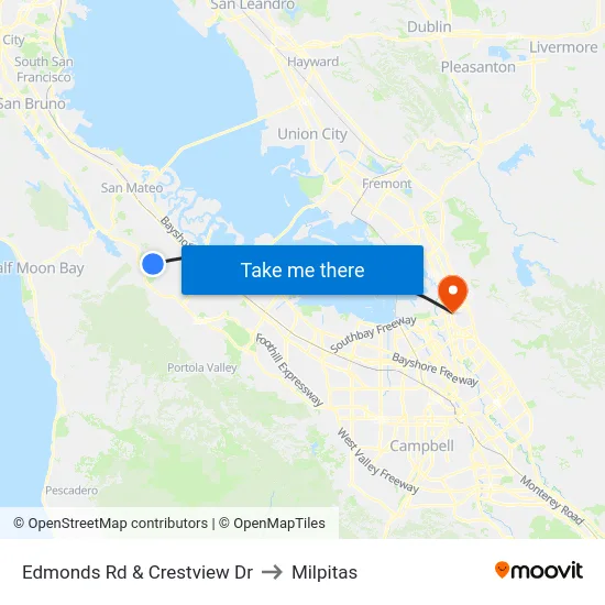 Edmonds Rd & Crestview Dr to Milpitas map