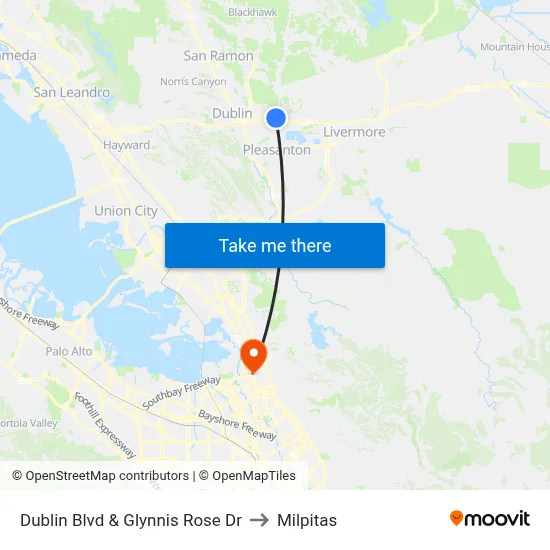 Dublin Blvd & Glynnis Rose Dr to Milpitas map