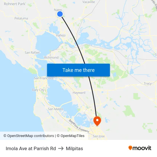 Imola Ave at Parrish Rd to Milpitas map